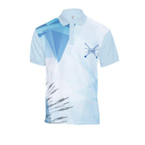 White Collared T-shirt with Blue Prints