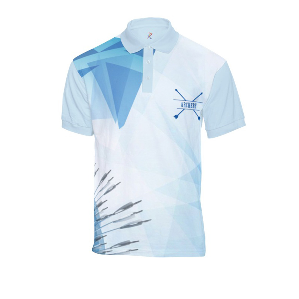 White Collared T-shirt with Blue Prints