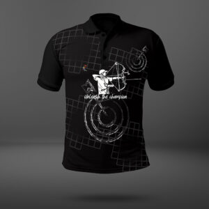 Black Collared T-shirt with White Archery Prints - XS