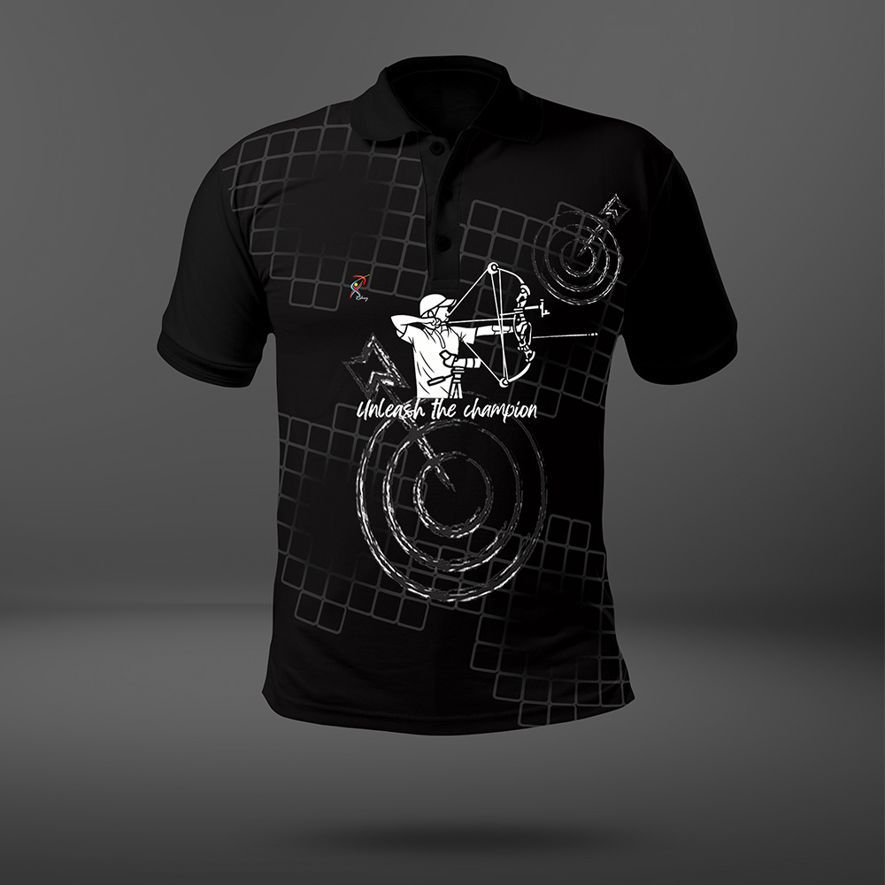 Black Collared T-shirt with White Archery Prints