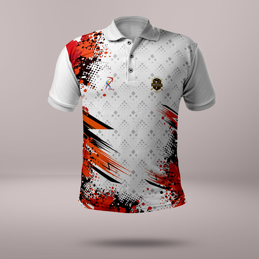 Orange and Black Blaze on White Collored Sports Jersey